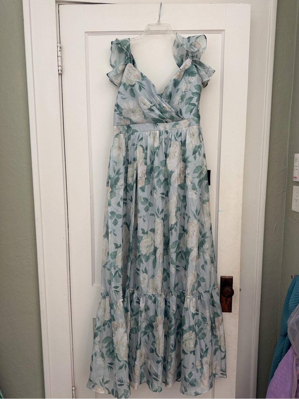 Lulu's Light Sage Floral Maxi Skirt with Cream Roses